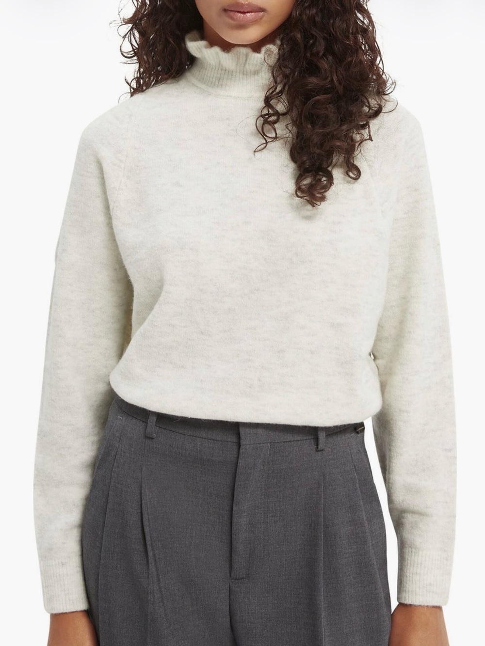 Scotch & Soda Ruffle Neck Heathered Gray Cream Sweater Large
